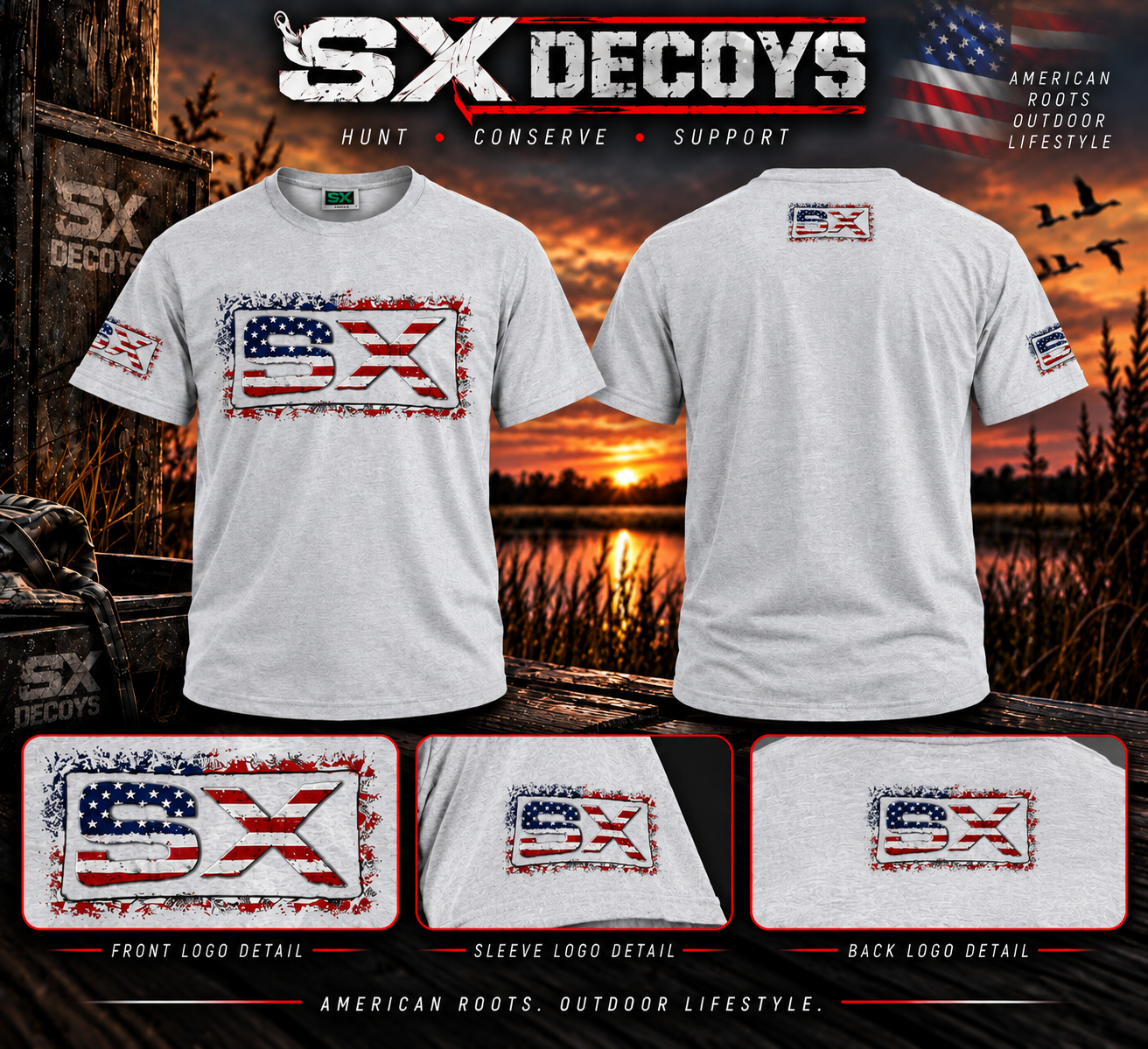 SX Decoys Heathered oatmeal USA T-shirt