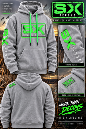 SX Decoys Grey Hoodie Green logo
