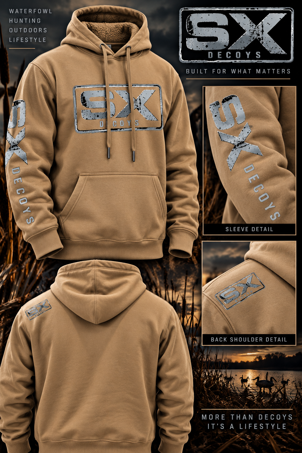 sx decoys tan hoodie gray logo